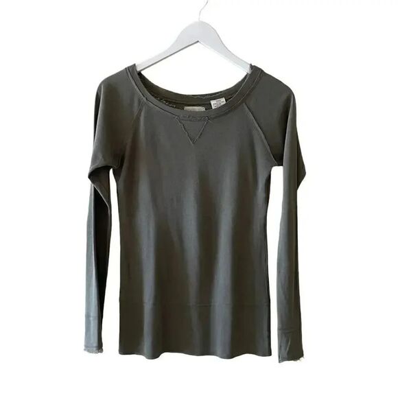 Linq Olive Cotton Modal Lightweight Silk Hem Pullover Long Sleeves Top SZ S - Picture 1 of 10